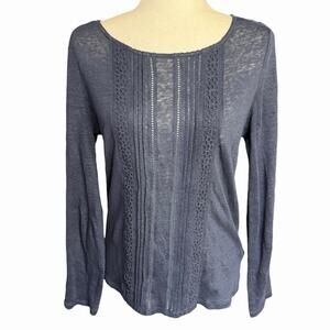 Anthropologie James Coviello Blue Remi 100% Linen Long Sleeve Shirt XS Blue